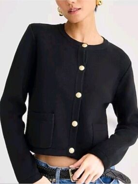 J. Crew Emilie Black Knit Cardigan with Gold Buttons size large